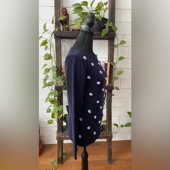 Talbots: Blue Pom Pom Knit Sweater - Picture 8 of 17